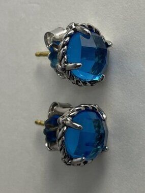 David Yurman Stud Earrings in Sterling Silver with Blue Topaz